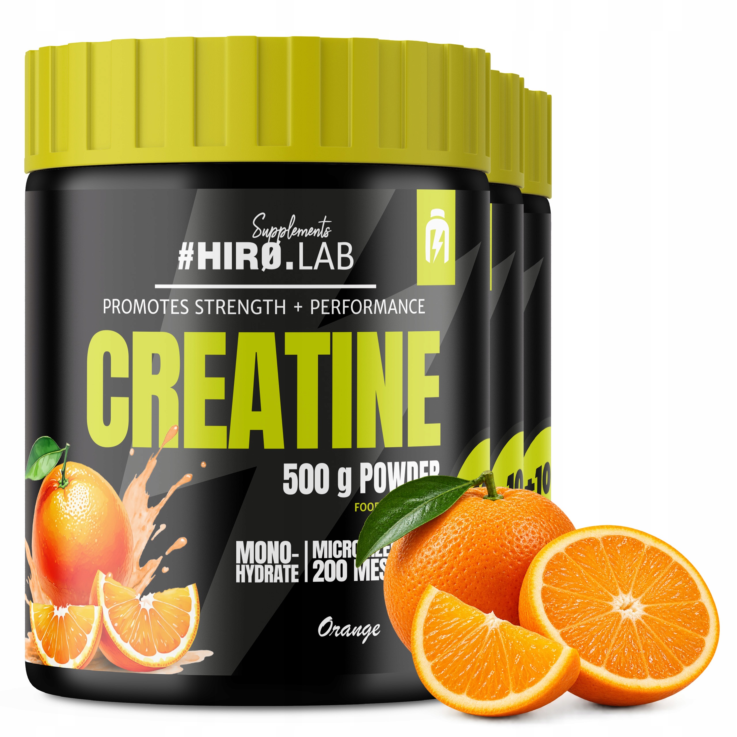3x Hiro.Lab Creatine 500g Kreatin Monohydrát Pomeranč Bez cukru Síla