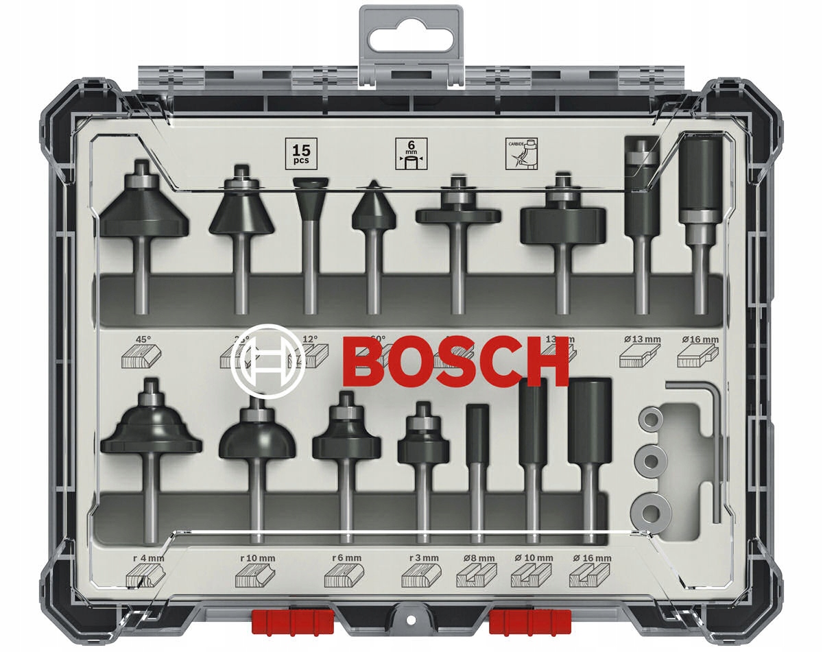 

Bosch Zestaw 15 Frezów Do Drewna Chwyt 6mm