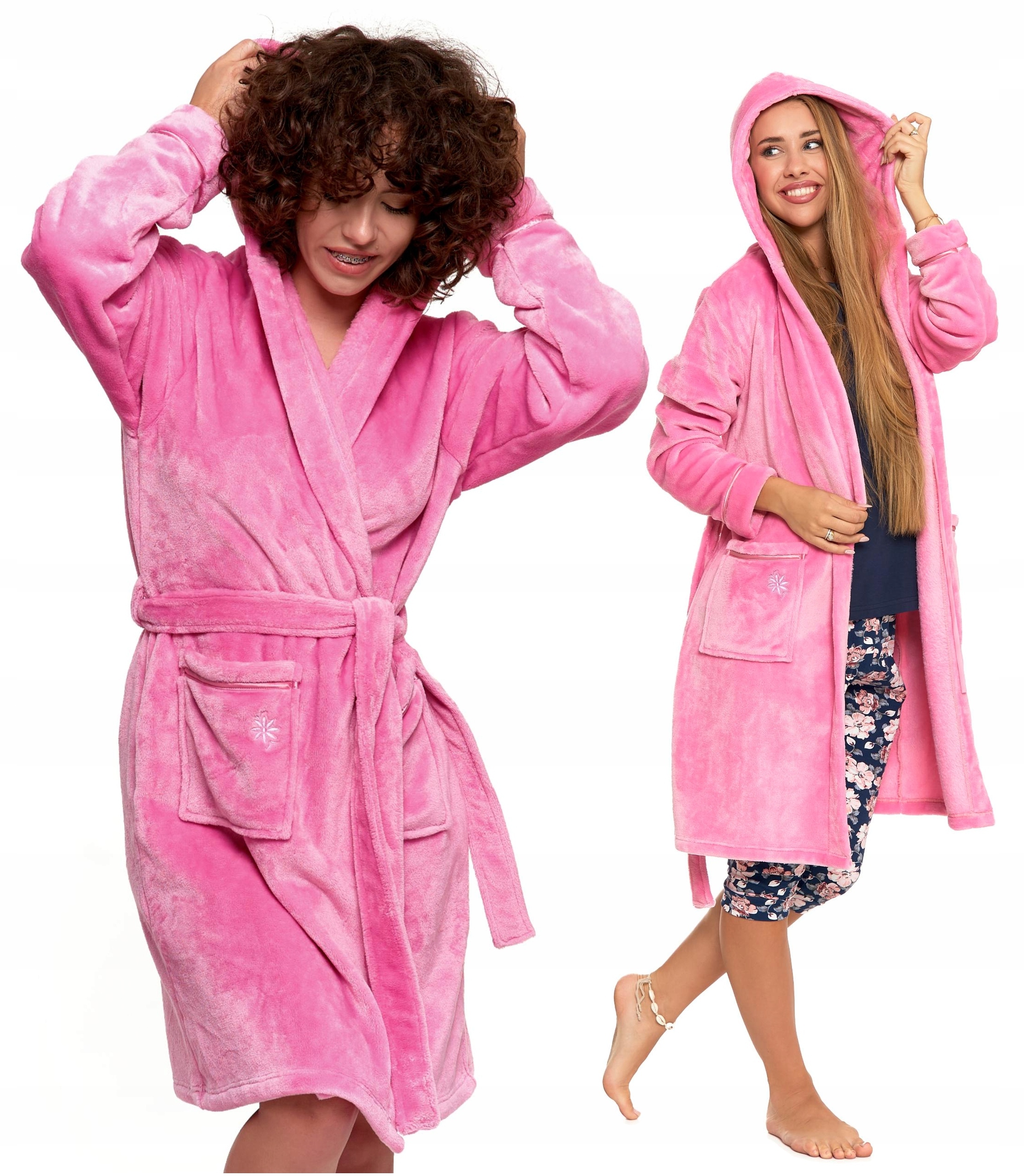 Pohodlný Dámský Župan Teplý Měkký s kapucí Zavazovací v Pase Moraj L