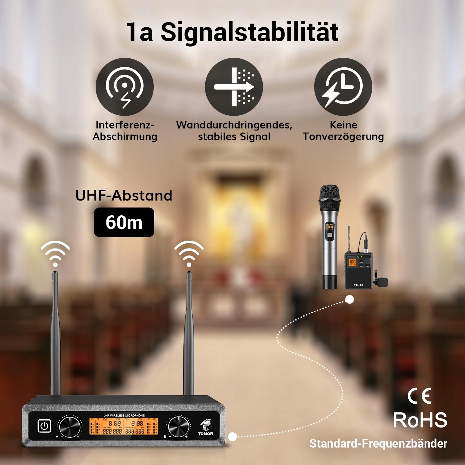 TONOR Bezprzewodowy System Mikrofonowy UHF Z Mikrofonem Ręcznym i Nagłownym — miniatura 2