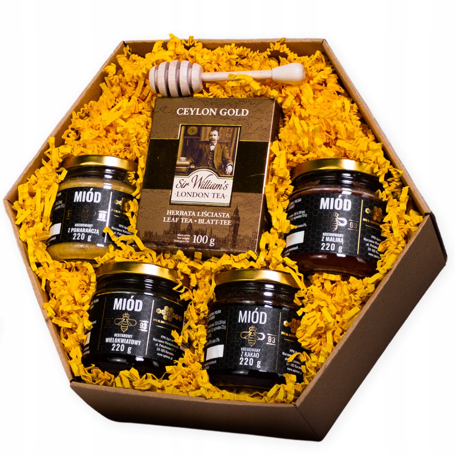 Dárková krabička Set polské medů s čajem Dárek pro každou příležitost