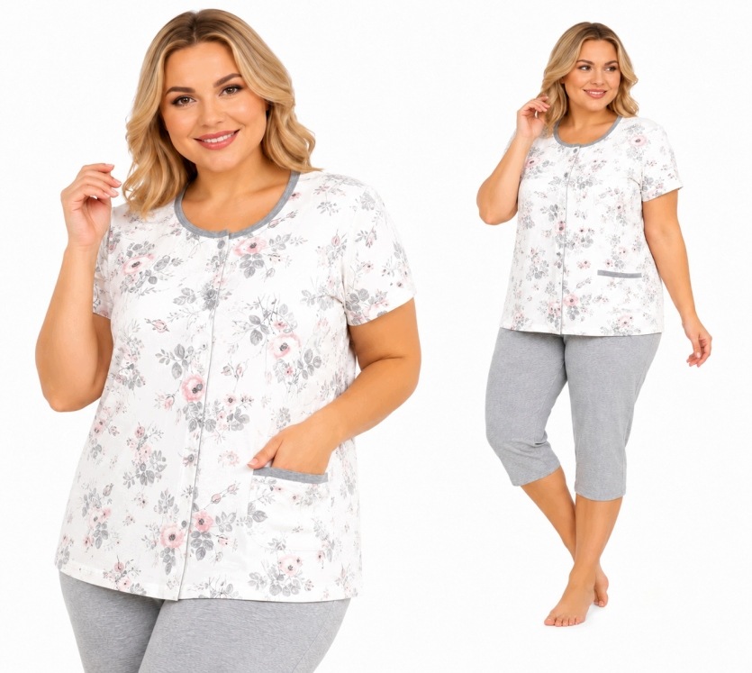 Bavlněné pyžamo velká Velikost Rybářský květ Nightex komplet 58 60 9XL