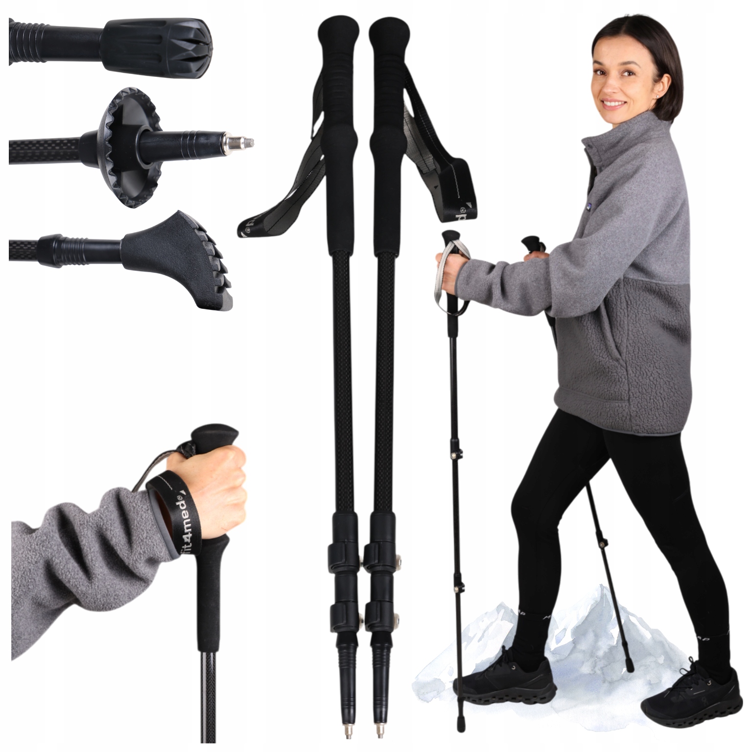 Skládací Trekové Hole Pro Treking, 3 Segmenty Lehké Chůze, Karbonové