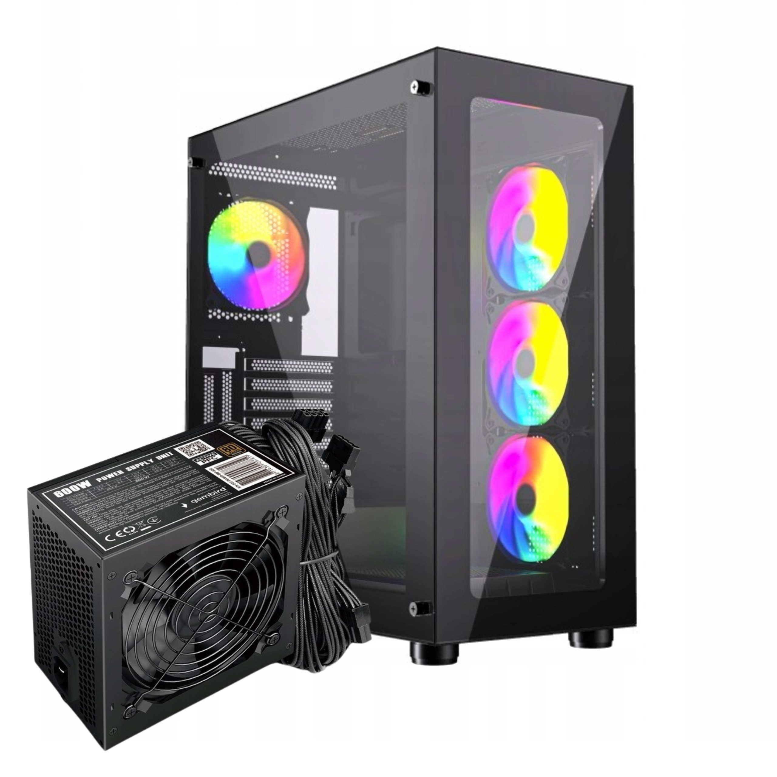 OBUDOWA PC ATX FORNAX X450MAX CZARNA 4x ARGB + ZASILACZ ATX 80+ Bronze 600W