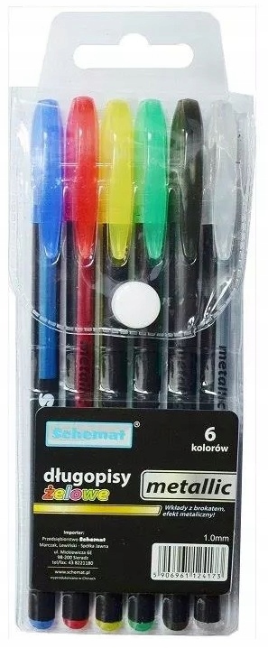 DŁUGOPISY ŻELOWE Metalic 6 KOLORÓW Schemat