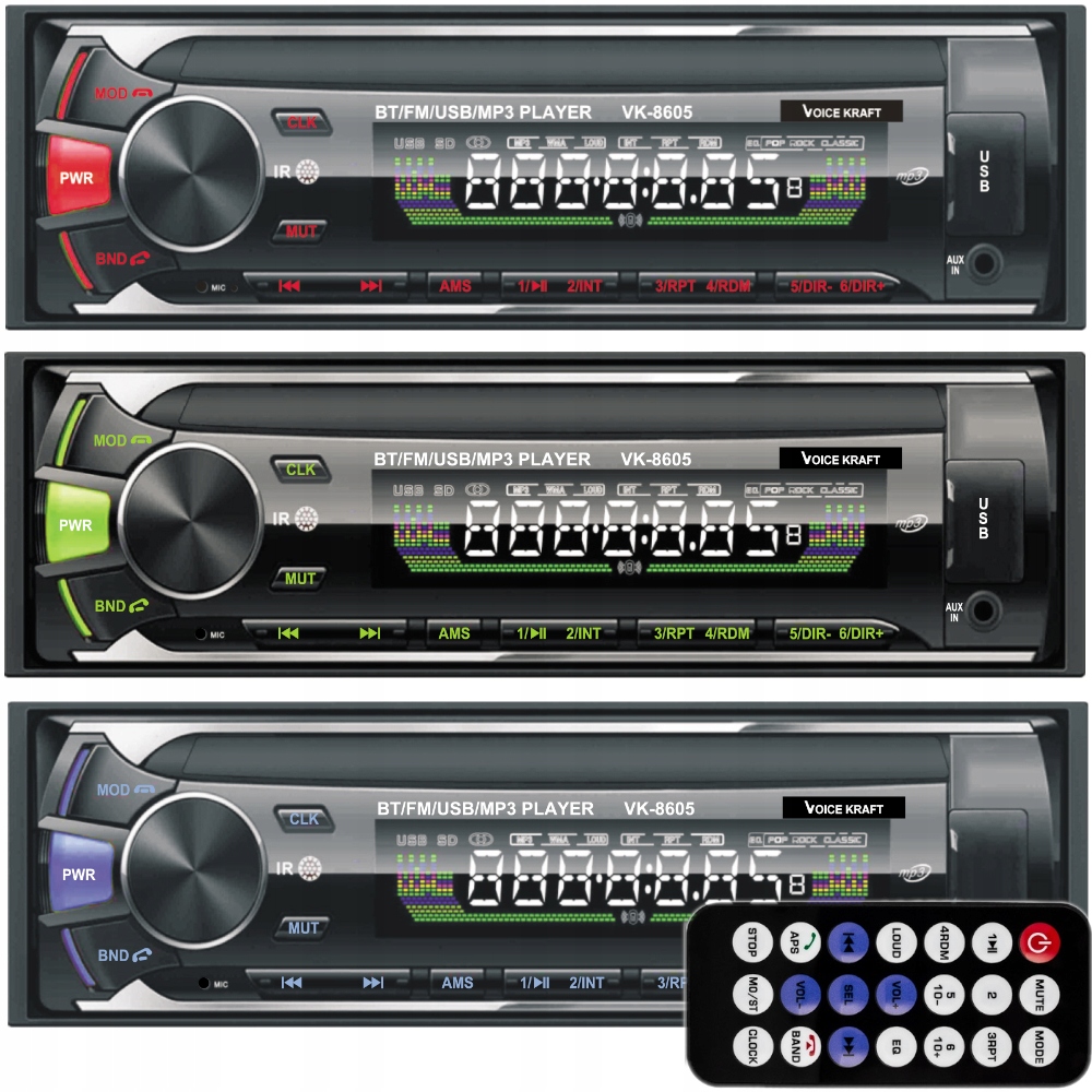 

Radio Samochodowe Usb Bluetooth Multikolor Pilot
