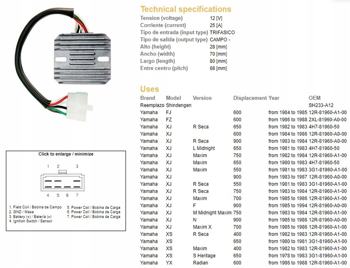 Regulátor Napätia Dze Yamaha Xj 550/600/650/750/900 '80-'89 Xs 650 '78-'8