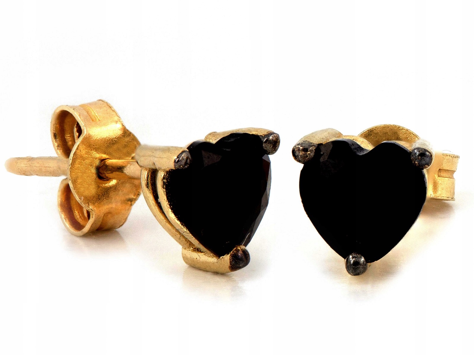 Náušnice zlaté 585 černé srdíčka s onyxem, jemná srdíčka na tyči