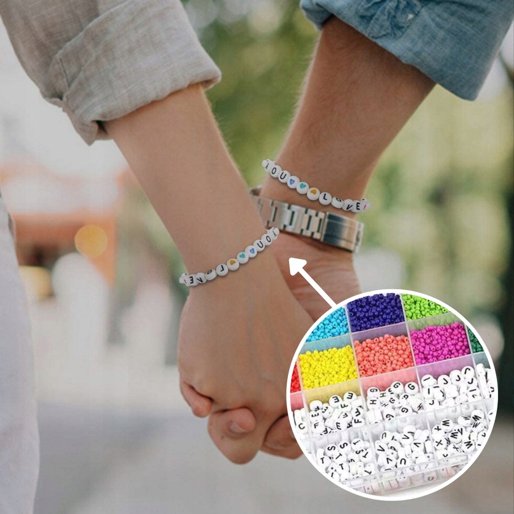 ZESTAW KORALIKÓW DO ROBIENIA BRANSOLETEK BIŻUTERII LITERKI KORALIKI PREZENT Marka bez marki