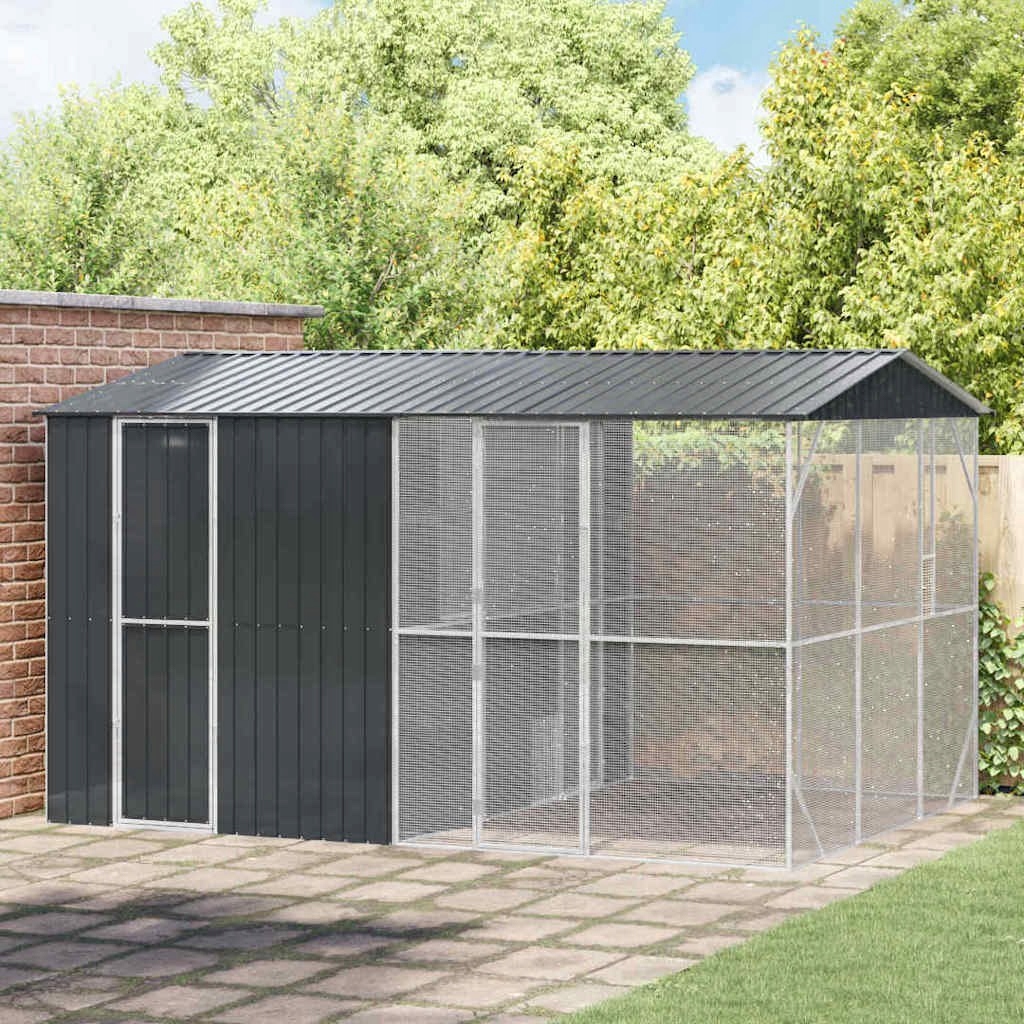 Klec pro ptáky s prodloužením antracitová, 310 x 442 x 247 cm, vyrobená z