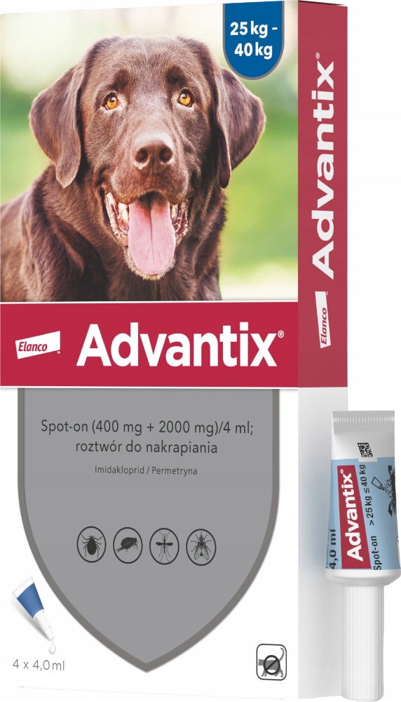 Krople na kleszcze pchły dla psa Bayer Advantix 4x4ml Psy 25-40kg
