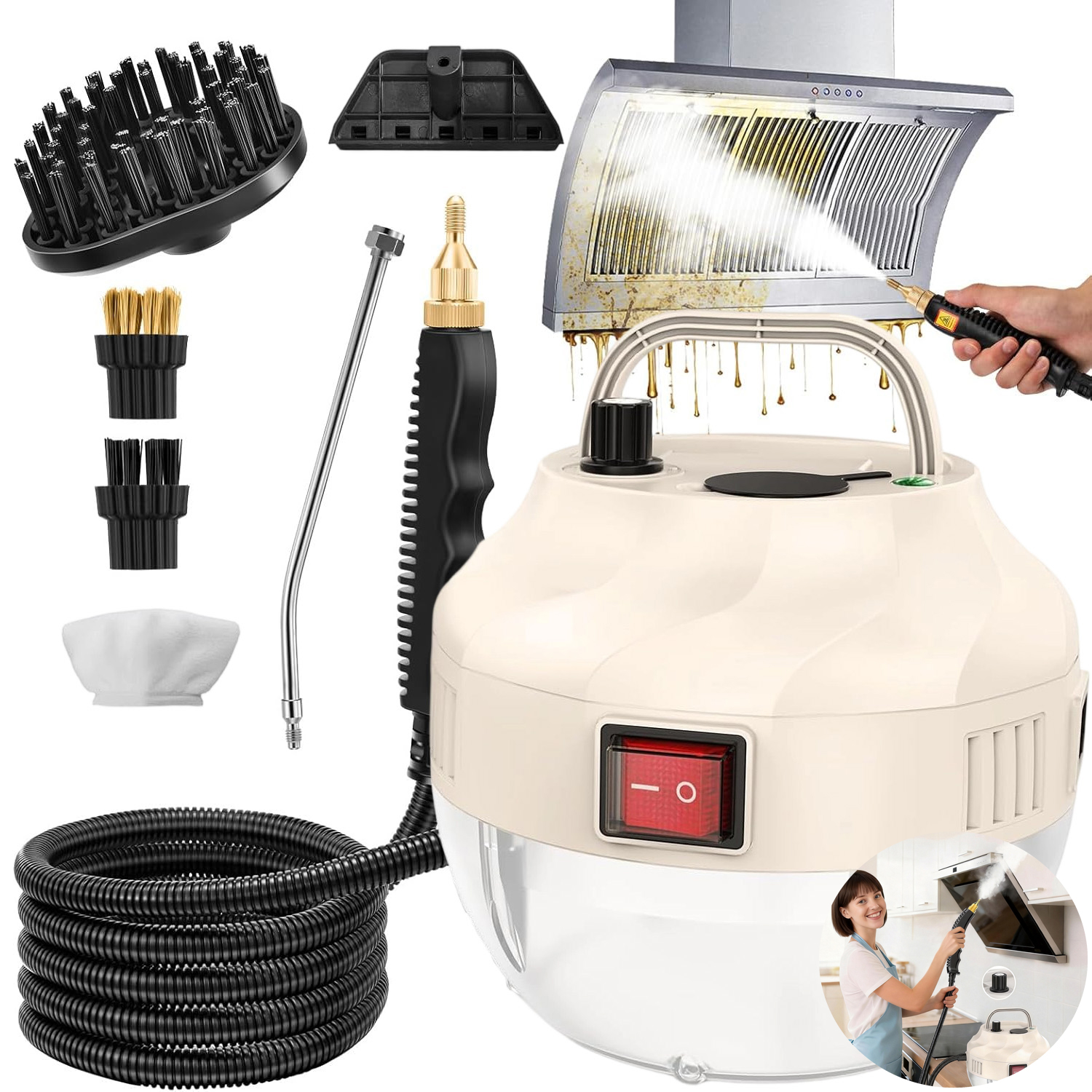 Parní Čistič Oken Parní Čistič 1000 ML 1500 W – Výkonná Sada Bílá