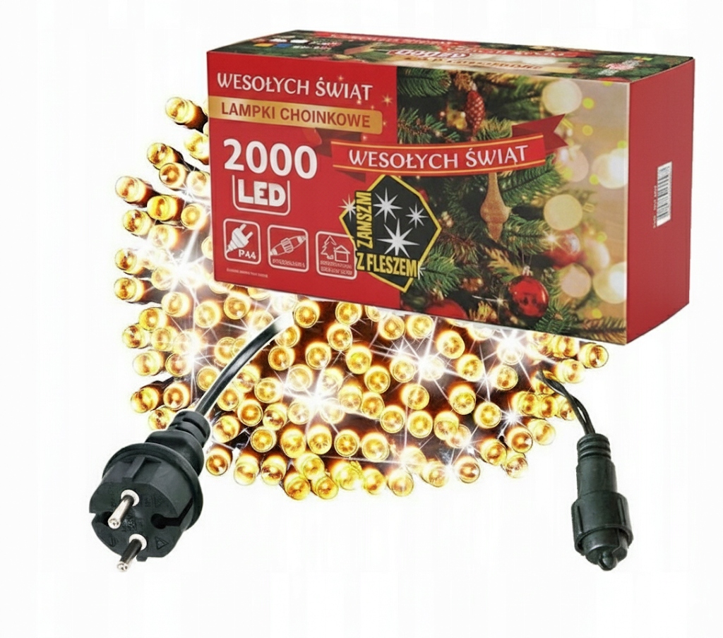 Vianočné Osvetlenie Na Stromček 2000 Led Biela Teplá Flash Studená Biela 133 m