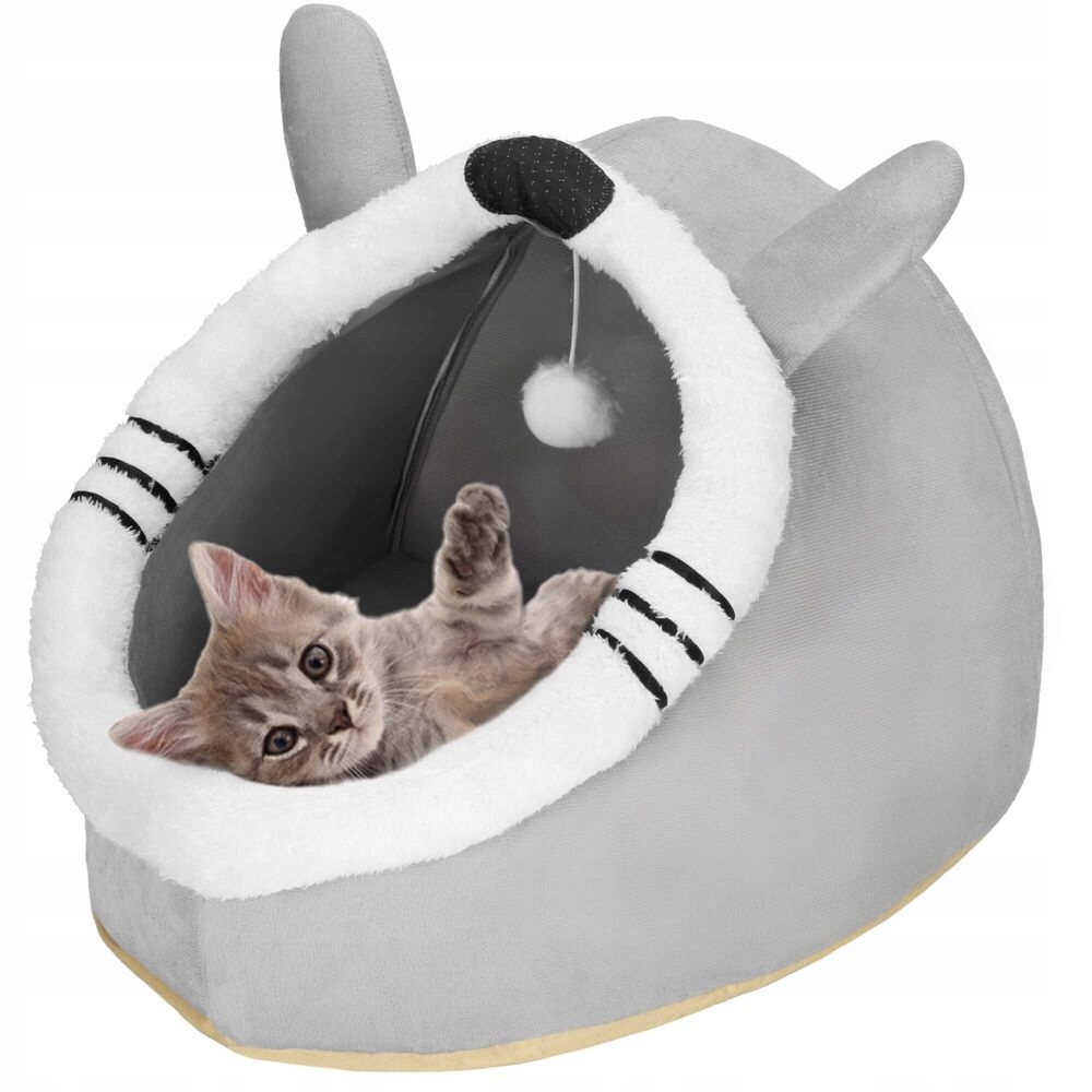Domeček pro kočku s hračkou Springos PA0241 šedo-bílý