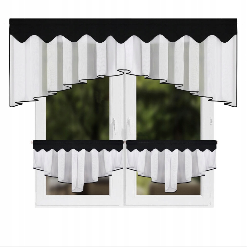 Hotová Záclona S Žárlivostí Komplet Černá 200 x 80 Do Kuchyně