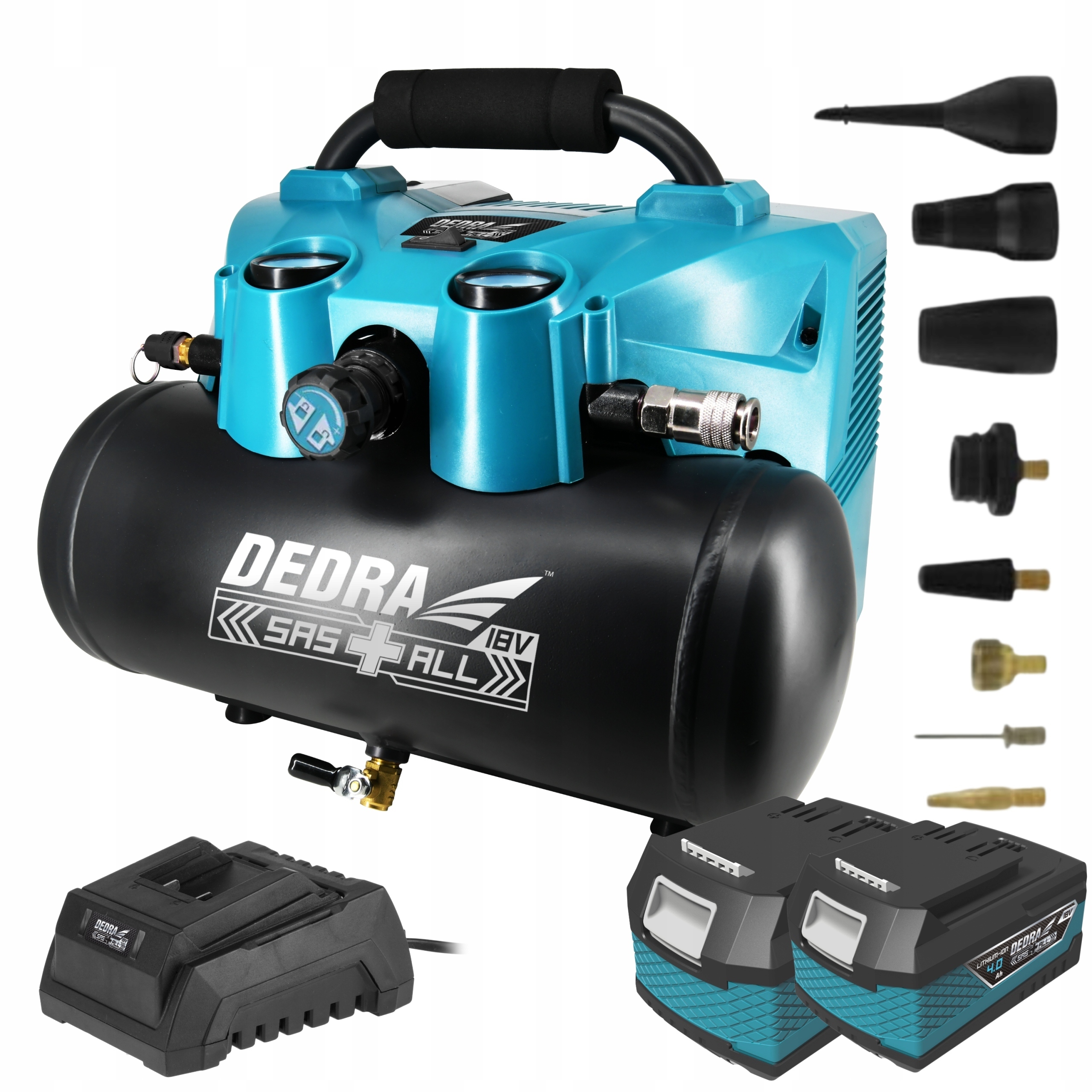 KOMPRESOR AKUMULATOROWY 6L DEDRA + 2x18V 4Ah 7077V