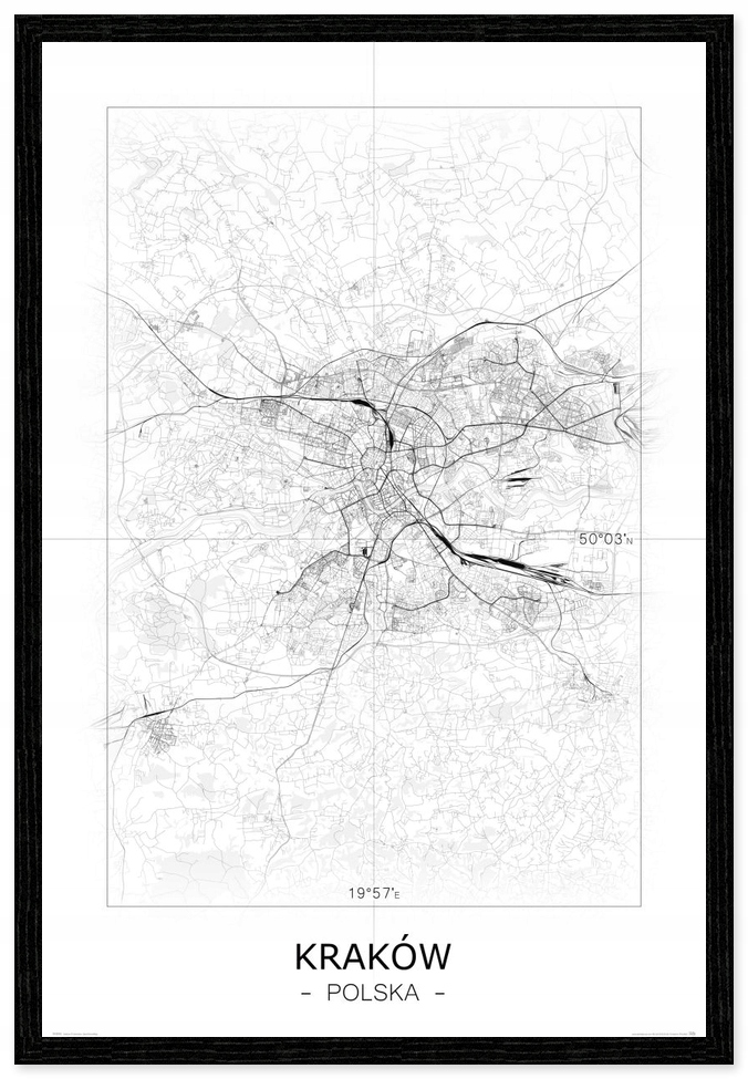

Plakat Czarno biała mapa Krakowa Cracow 61x91,5 cm