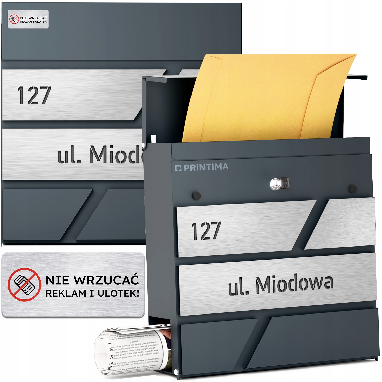 Velká Poštovní Schránka s číslem domu Antracit Vyřezané číslo domu