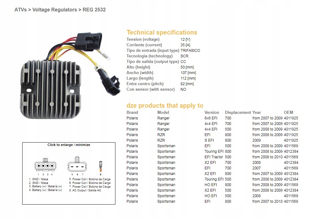 Regulátor Napätia Dze Polaris Sportsman Efi 500/700/800, Ranger Efi 500/70