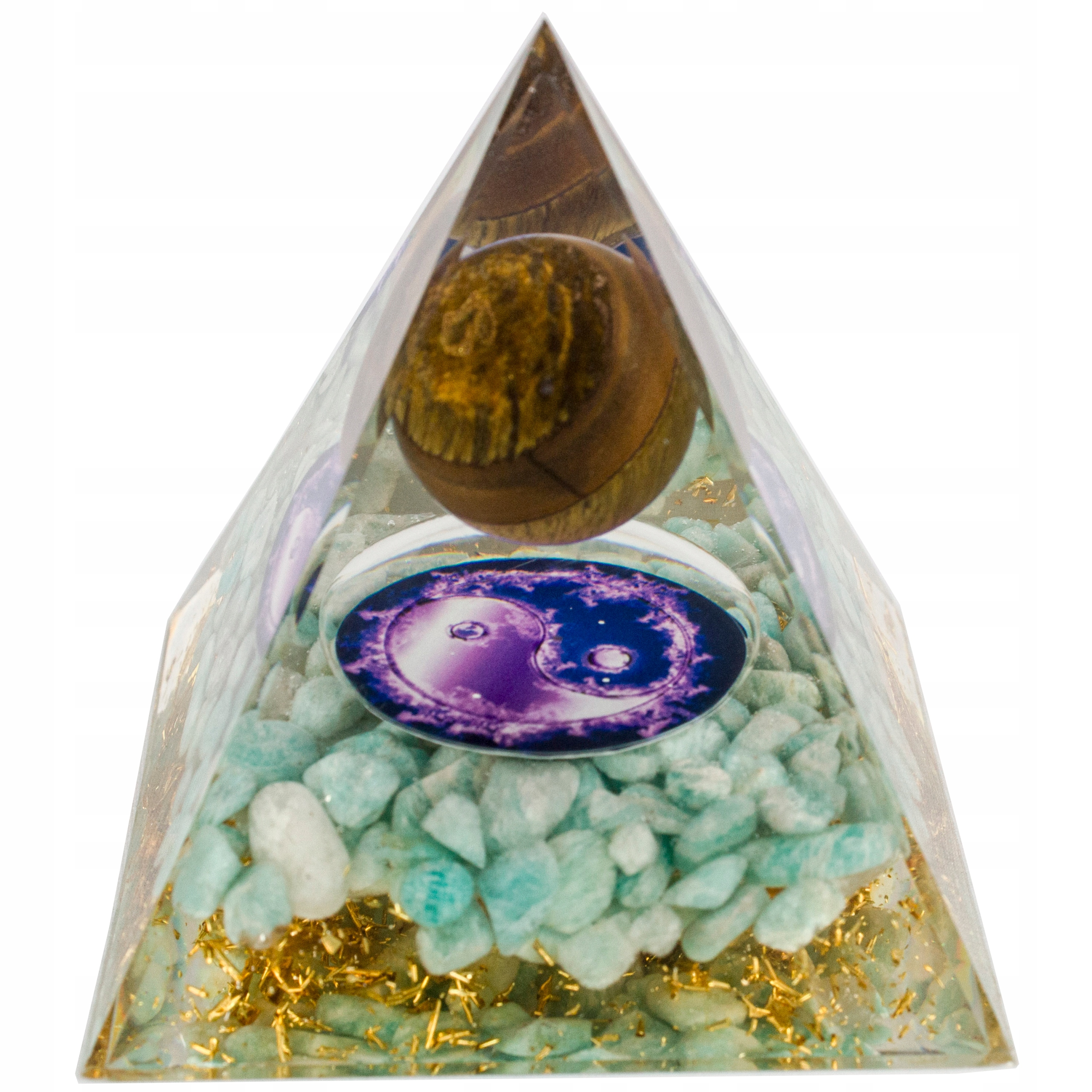 Orgonitová Pyramida Amazonit Měď Yin Yang Żywica Harmonie Bohatství 6 cm