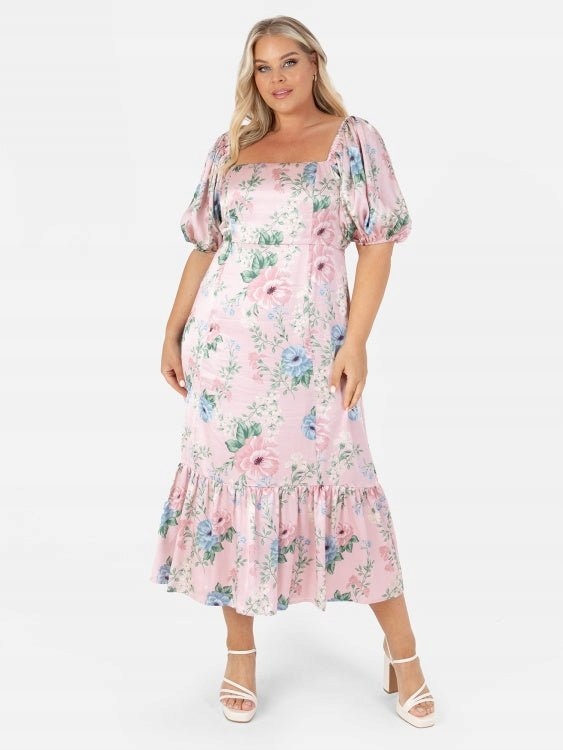 Anaya Šaty Mini Růžová S Květinami, Bufíky A Zavazováním Plus Size 56 6FA