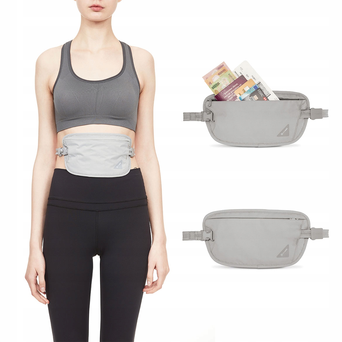 Pacsafe Coversafe X100 Peněženka na kyčle Rfid proti krádeži Šedá