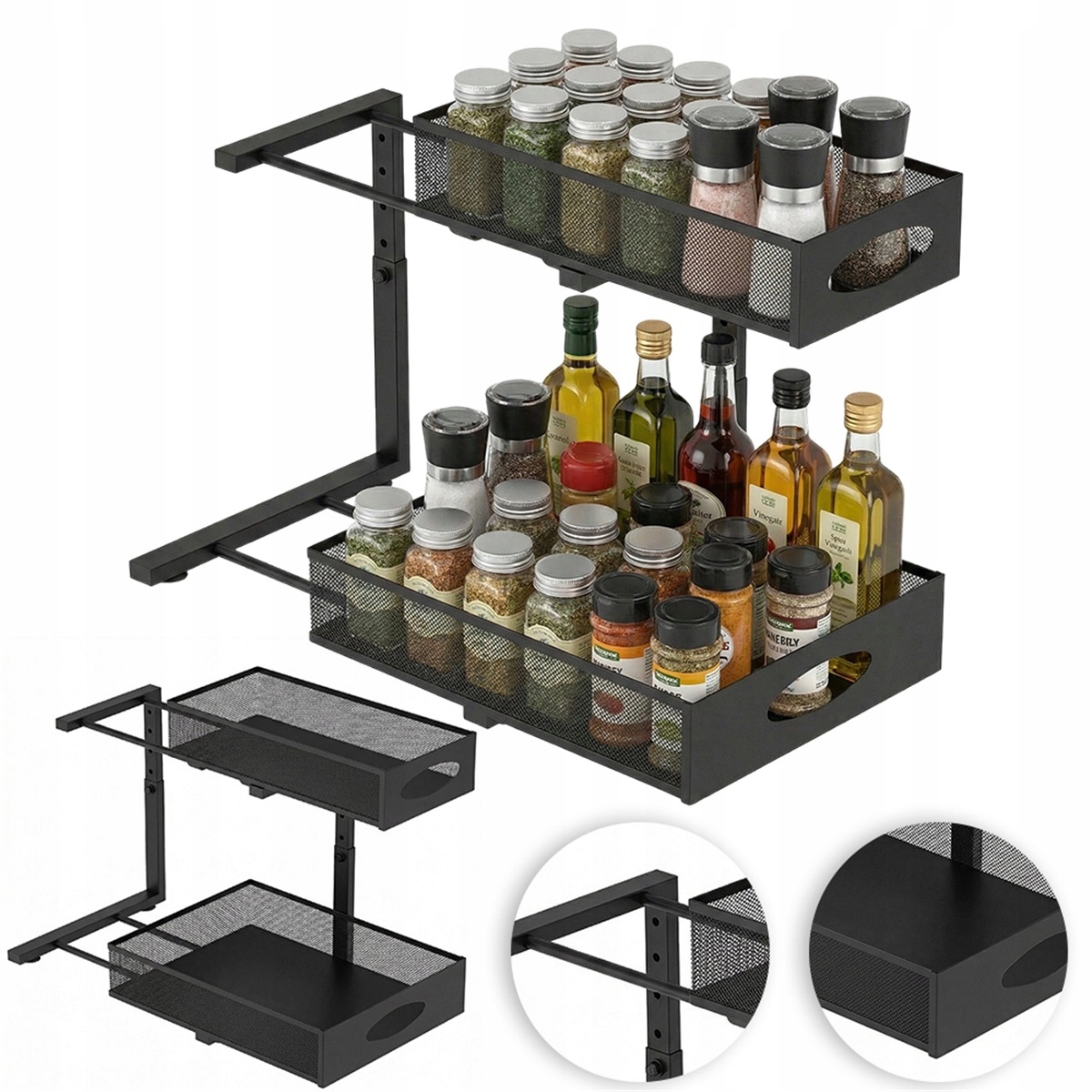 Kovový stojan se 2 výsuvnými zásuvkami a nastavitelnou výškou, černý