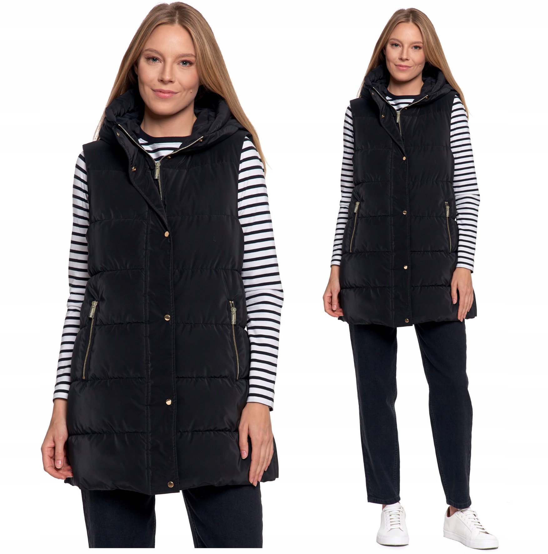 Vesta prošívaná teplá vesta s kapsami, černá, XXL