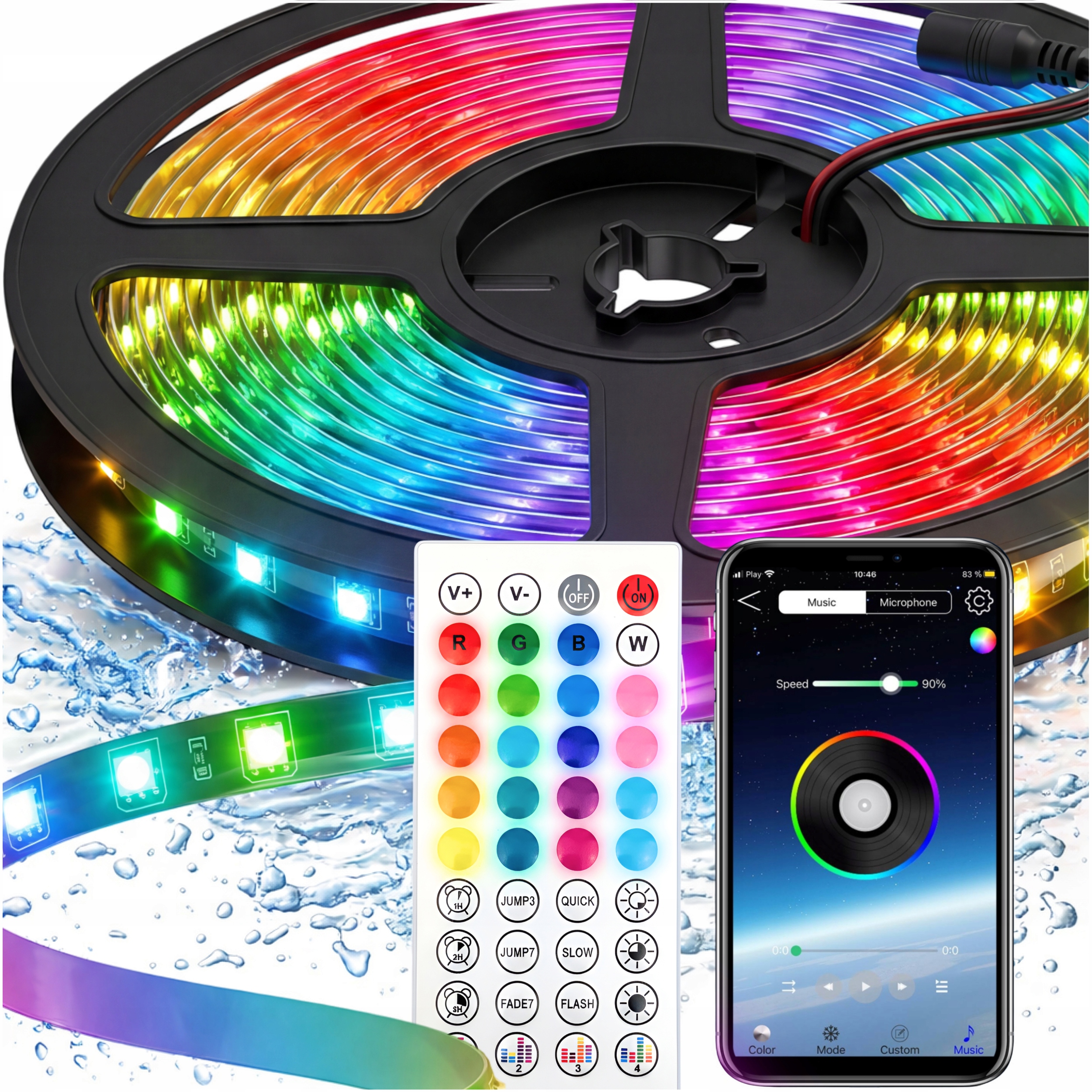 RGB СВЕТОДИОДНАЯ ЛЕНТА ВОДОНЕПРОНИЦАЕМАЯ 10 М BLUETOOTH ПОЛОСА ПРИЛОЖЕНИЕ УПРАВЛЕНИЕ ДИСТАНЦИОННОЕ УПРАВЛЕНИЕ