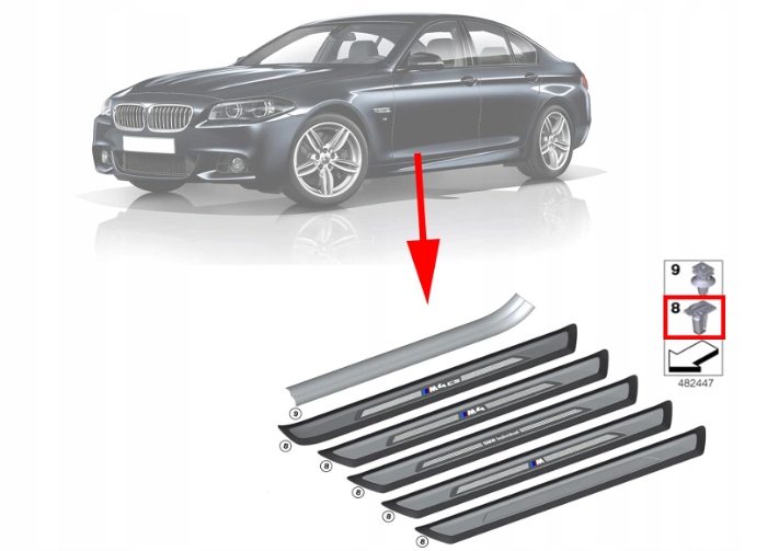 10X SPINKA LISTWY PROGOWEJ WEWNĘTRZNEJ BMW 1 2 3 5 7 E F X Z 51471840960 Kolor biały