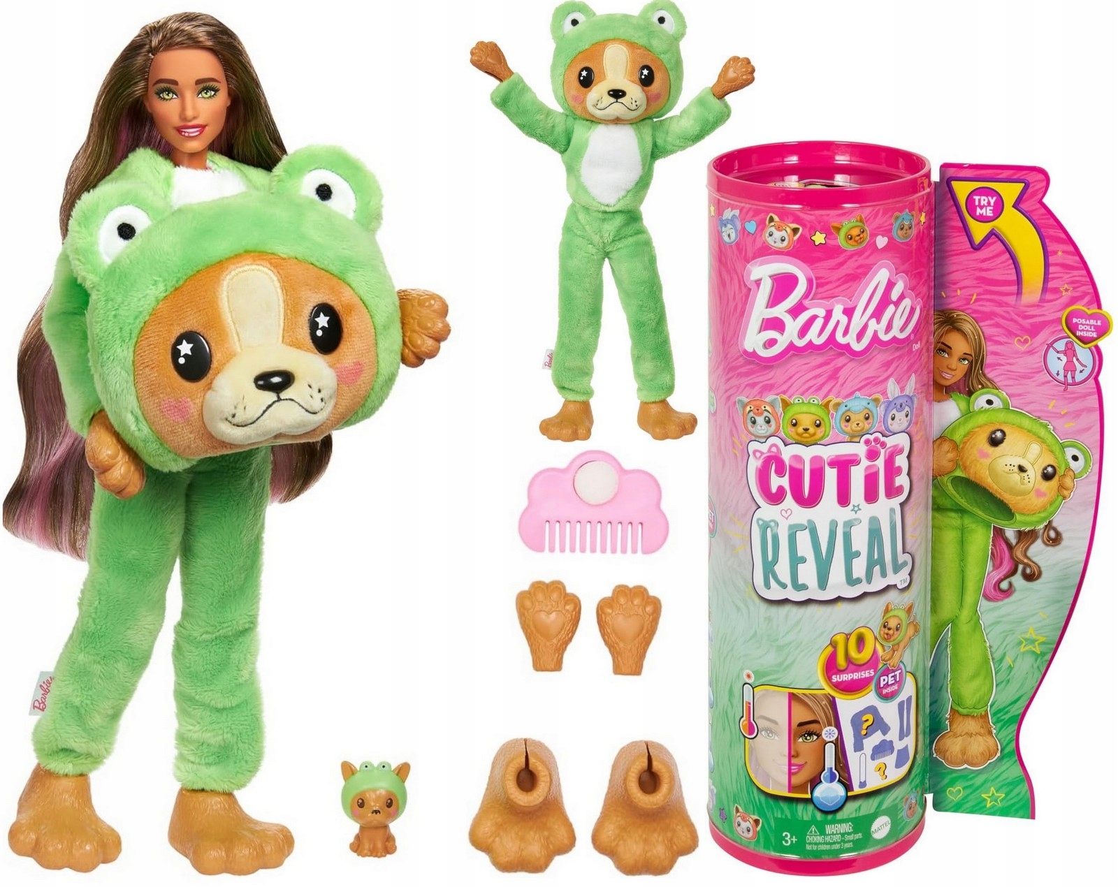 Lalka Barbie Cutie Reveal Piesek-Żabka z niespodziankami przebranie HRK24