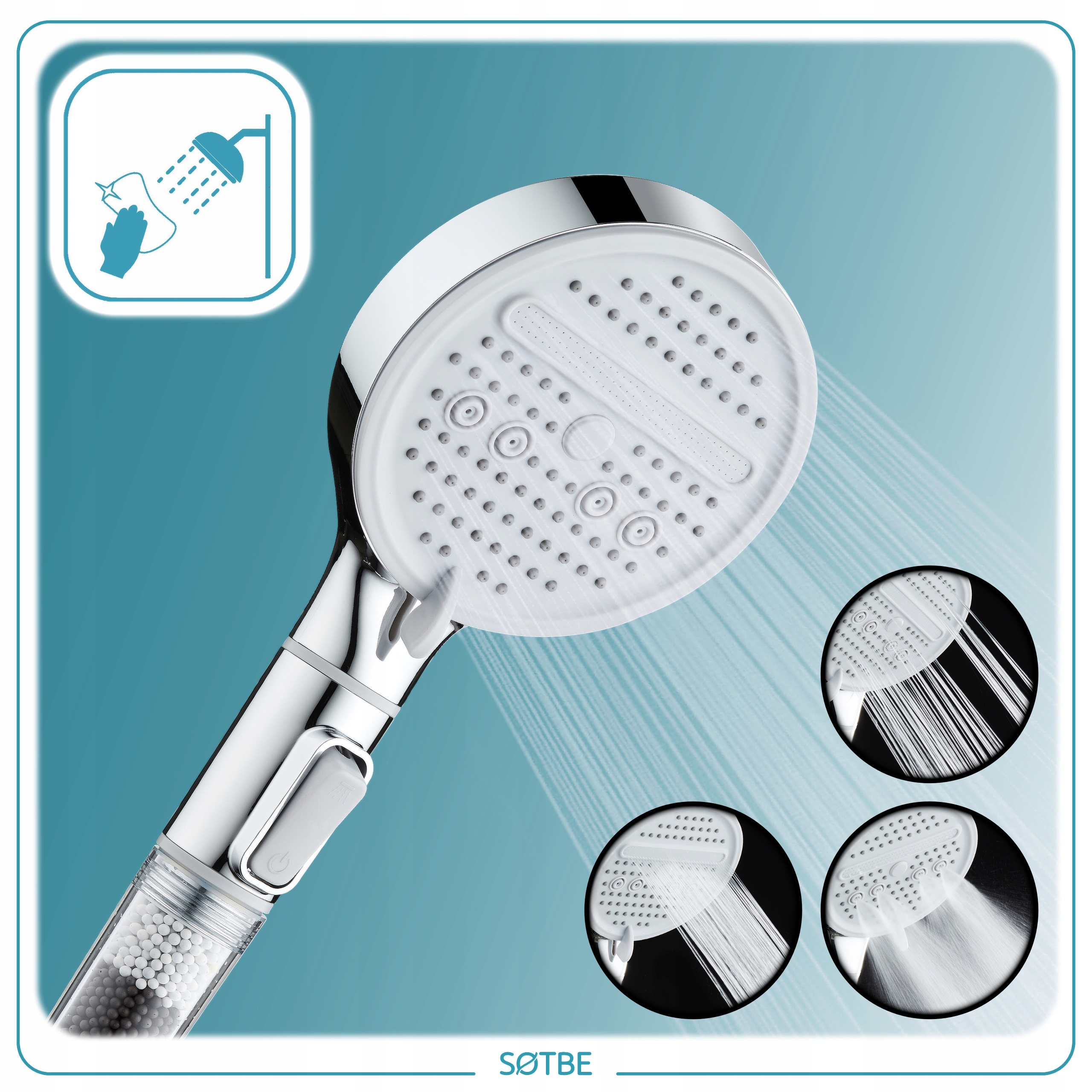 Słuchawka prysznicowa oszczędzająca 60% 6l/min Główka Rączka do prysznica Kolor srebrny