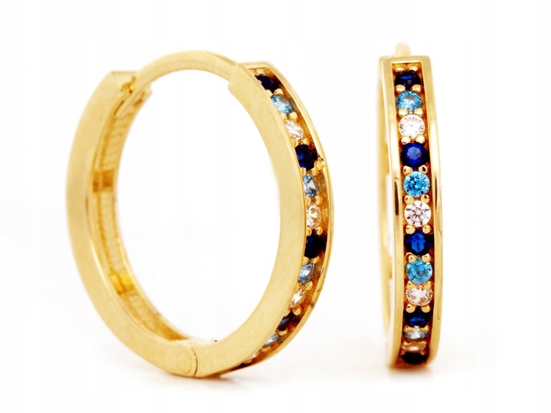 Zlaté náušnice 585 kolečka s modrými zirkony jsou módní a ideální jako dárek