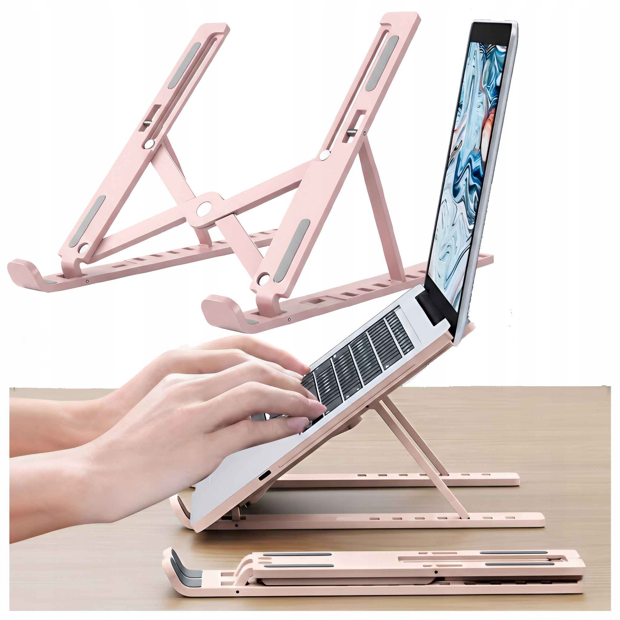 PODSTAWKA SKŁADANA POD TABLET LAPTOP SOLIDNA i REGULOWANA STOJAK RÓŻOWA