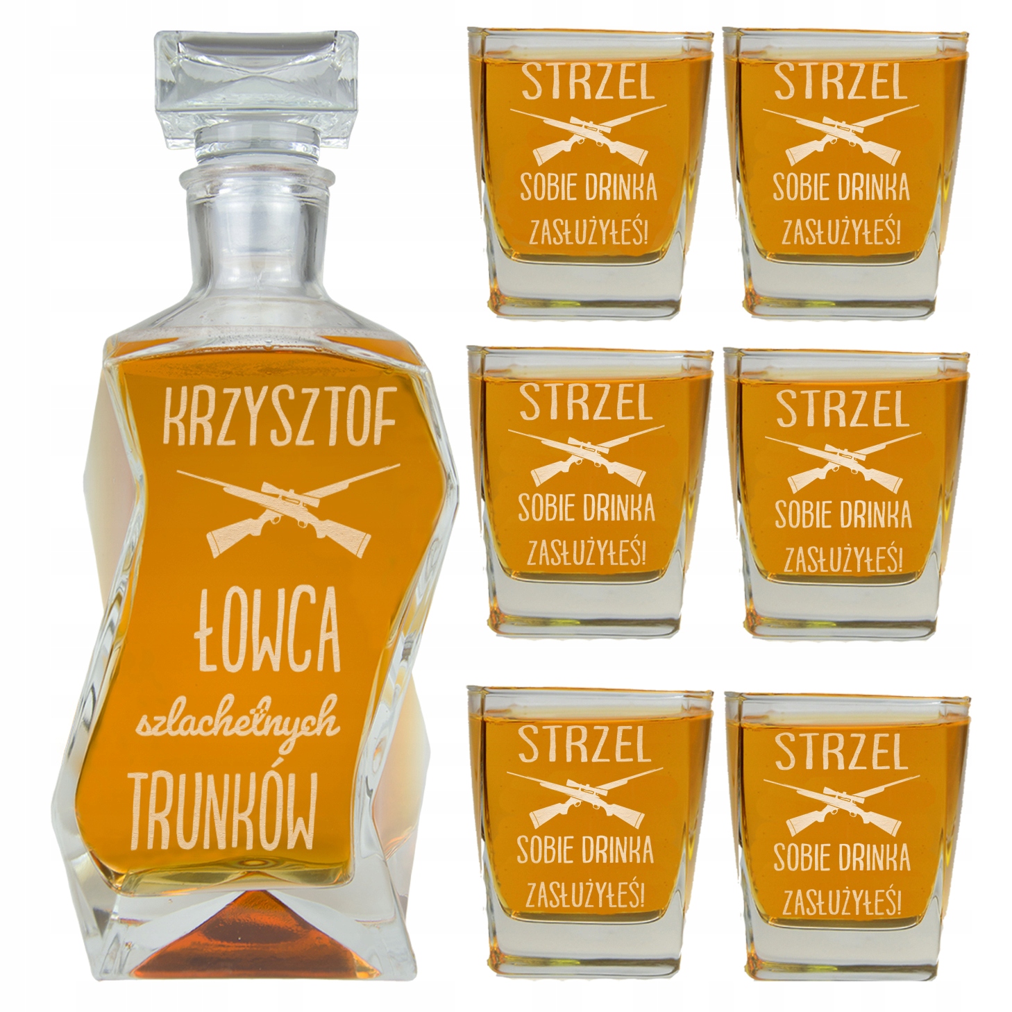 Komplet Karafka 6 Szklanek Z Grawerem Dla Myśliwego Leśnika