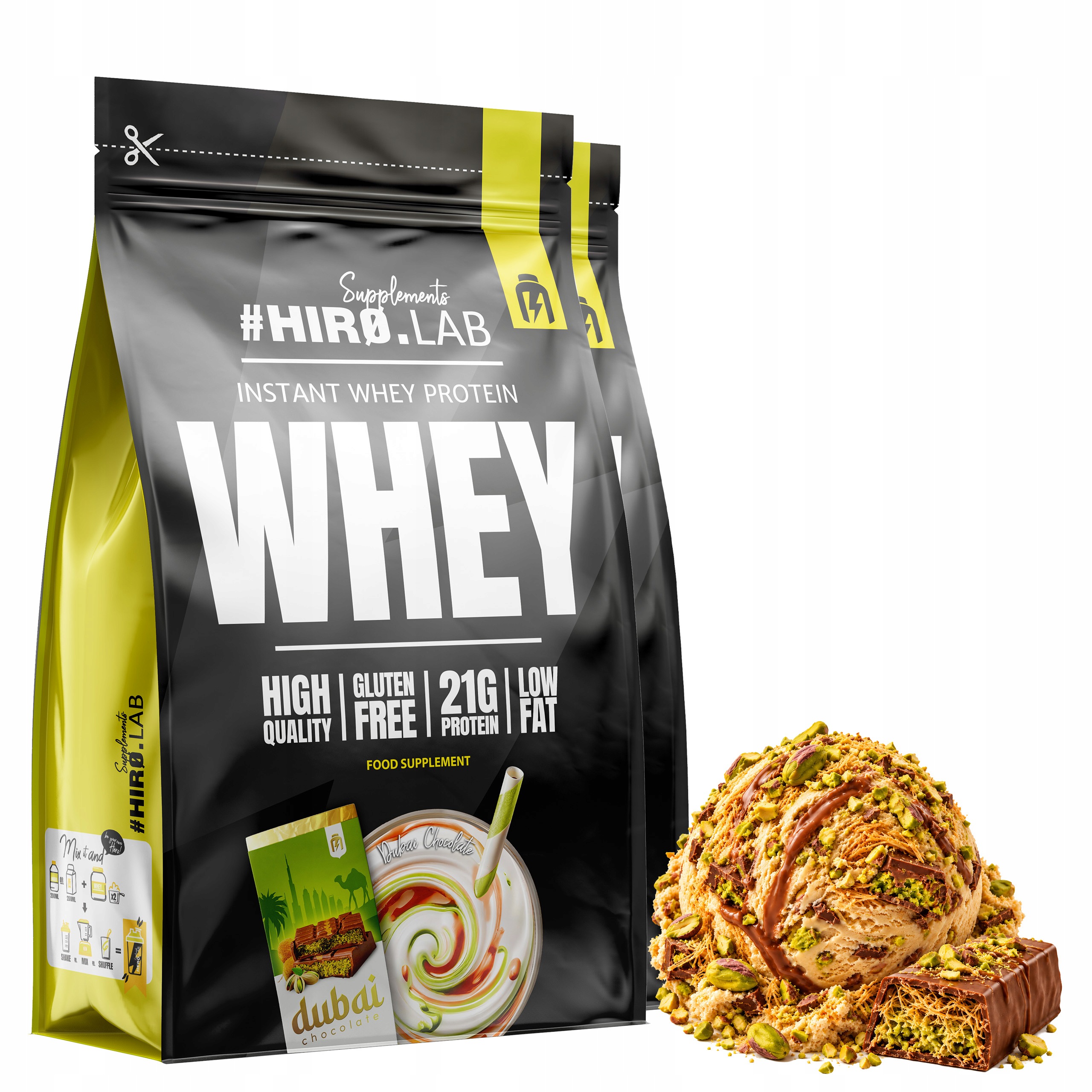 2x Syrovátkový Protein Instant Whey Protein Wpc Hiro.lab 750g Dubai Chocolate
