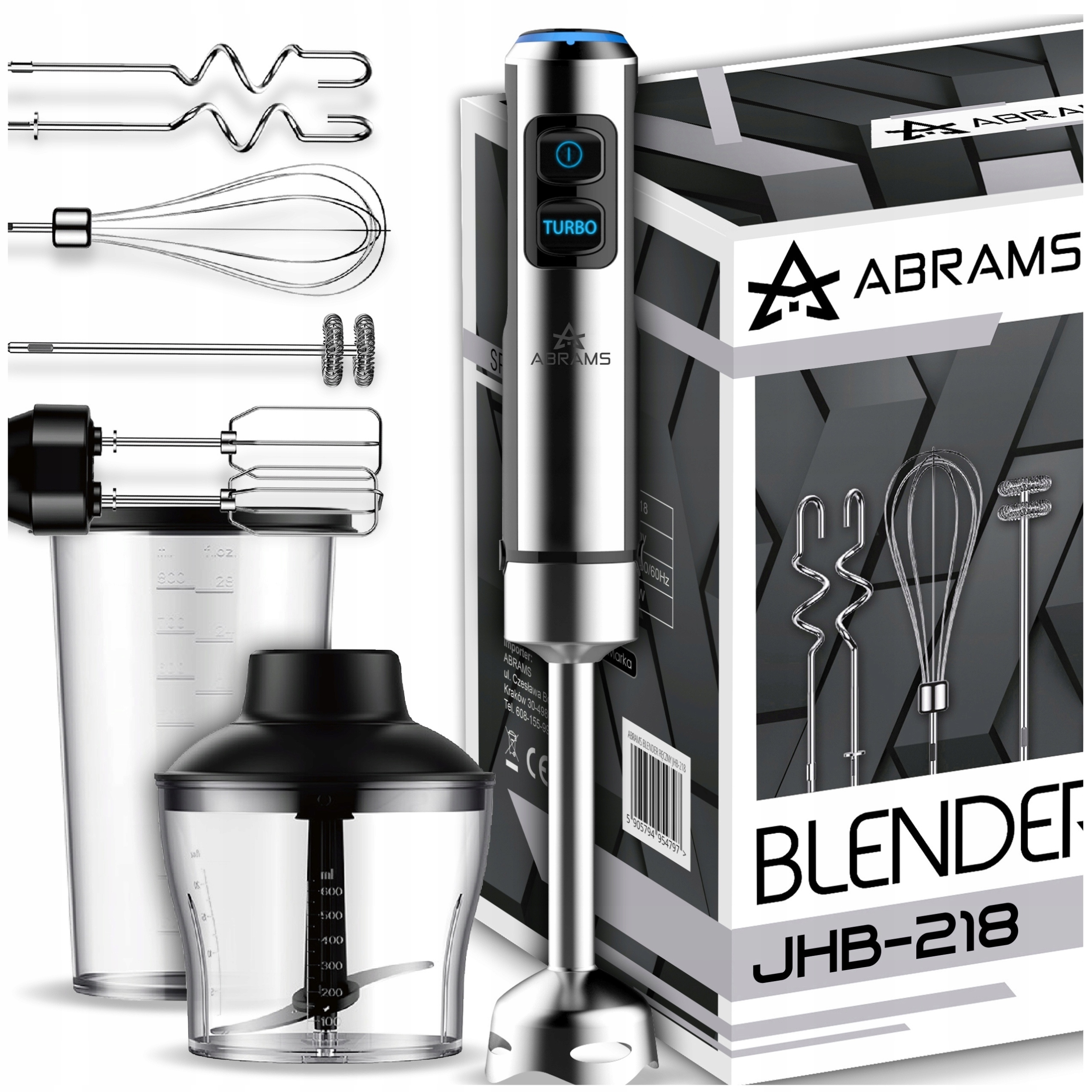 Blender Ręczny Mikser Wielofunkcyjny Turbo 1500W Ostrza Tytanowe 7W1 Zestaw