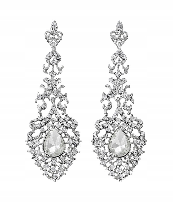 KOLCZYKI ŚLUBNE LUXURY DŁUGIE SREBRNE