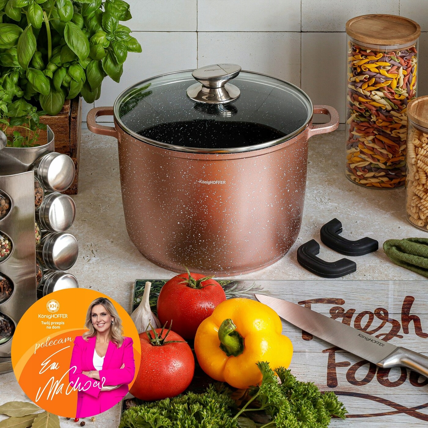 Duży GARNEK INDUKCJA MARMURKOWY garnek WYSOKI 10L+ NAKŁADKI Pollo Rose Gold Stan opakowania oryginalne