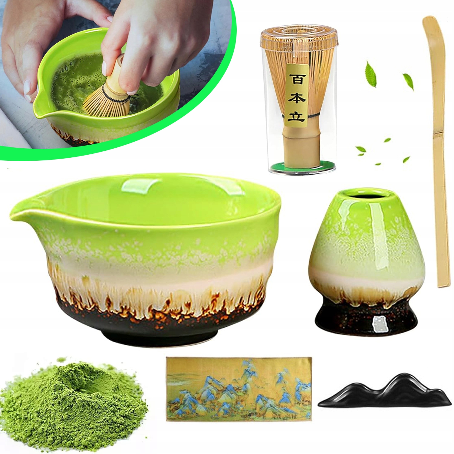 Japoński Zestaw Do Herbaty Matcha, Miska Do Matcha, Trzepaczka Do Matcha