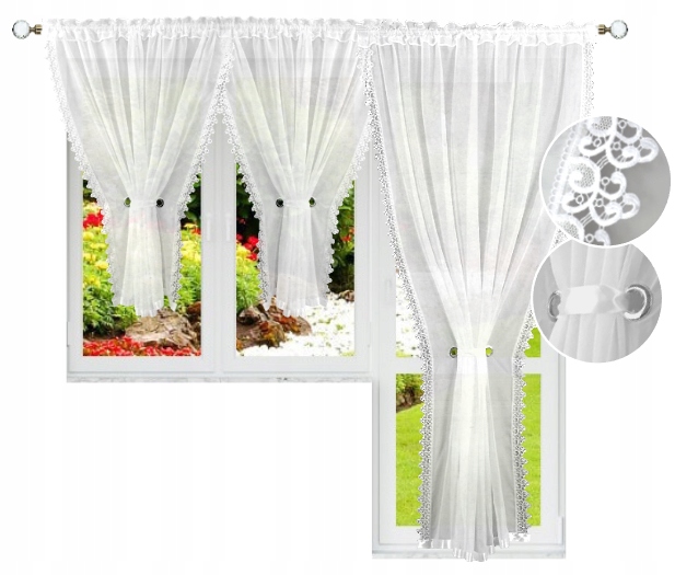 Komplet Firan 300x160 200x220 na okno balkonowe (Komplet firan na okno