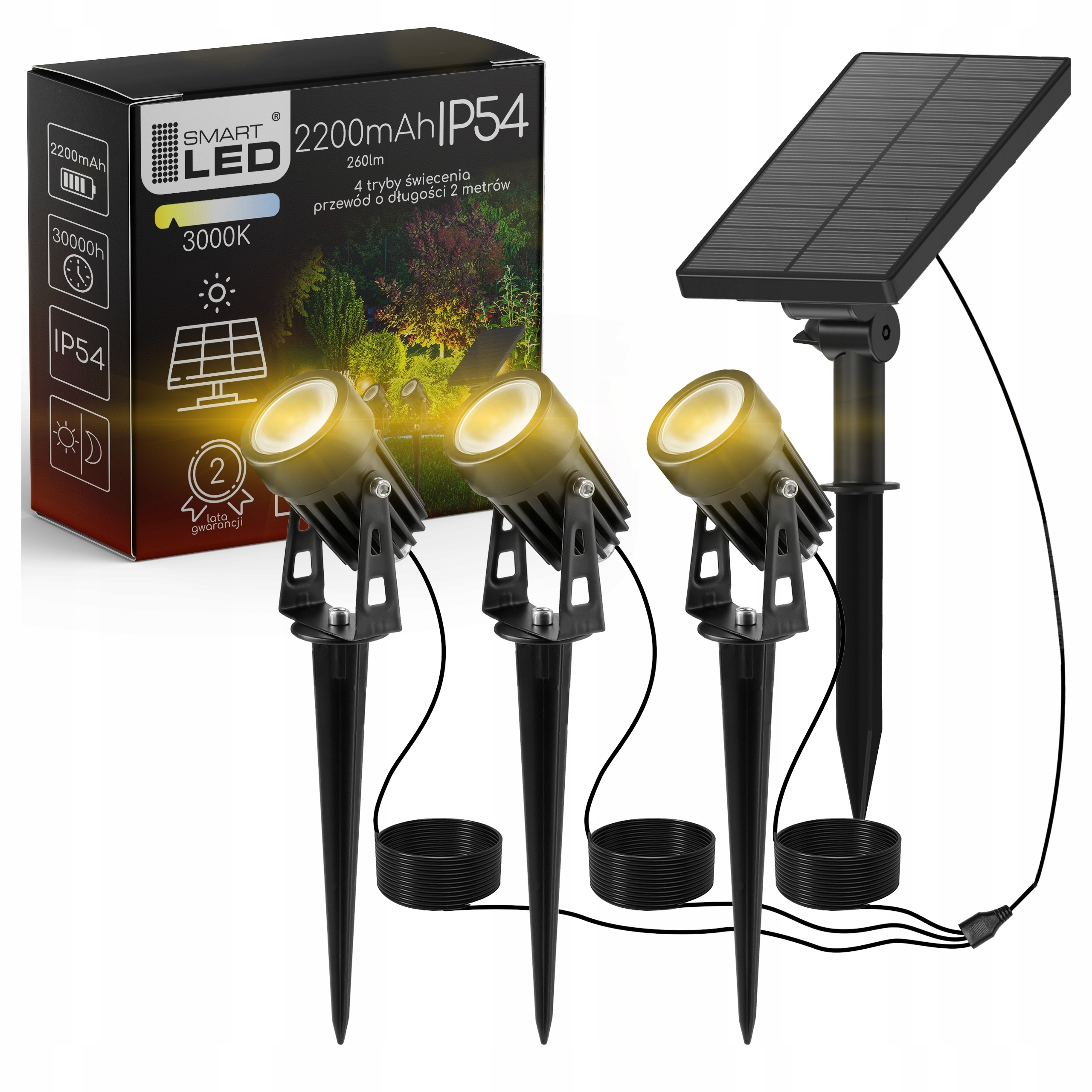 Solární Zahradní Lampa Led Zapichovací reflektor 3x Snímač soumraku do zahrady