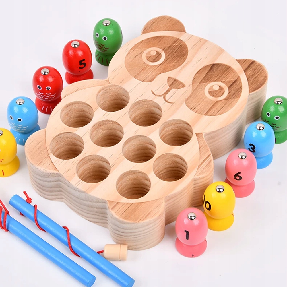 GRA ŁOWIENIE RYBEK ryb MAGNETYCZNA 2 x WĘDKA ZŁAP ROBACZKA DREWNIANA RYBKI Materiał drewno