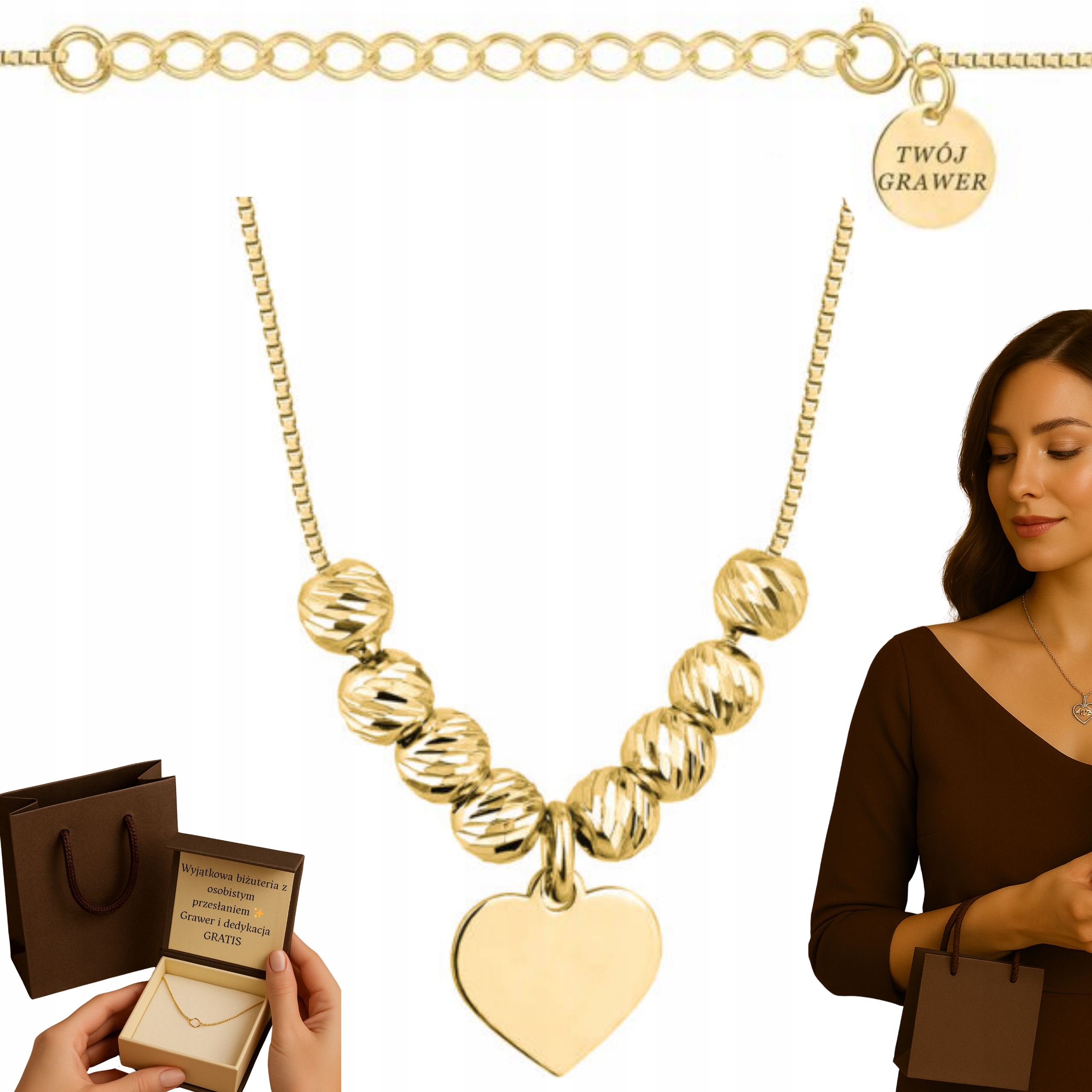 Zlatý Řetízek Dámská Kostka Se Srdcem Pr. 585 925 Gravírování Náhrdelník