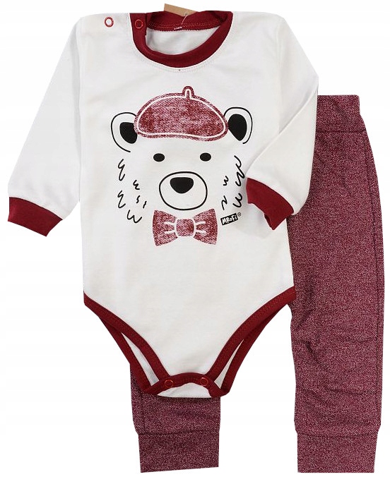 

Komplet Body i Spodnie ecru bordo Misiu 80 M3A