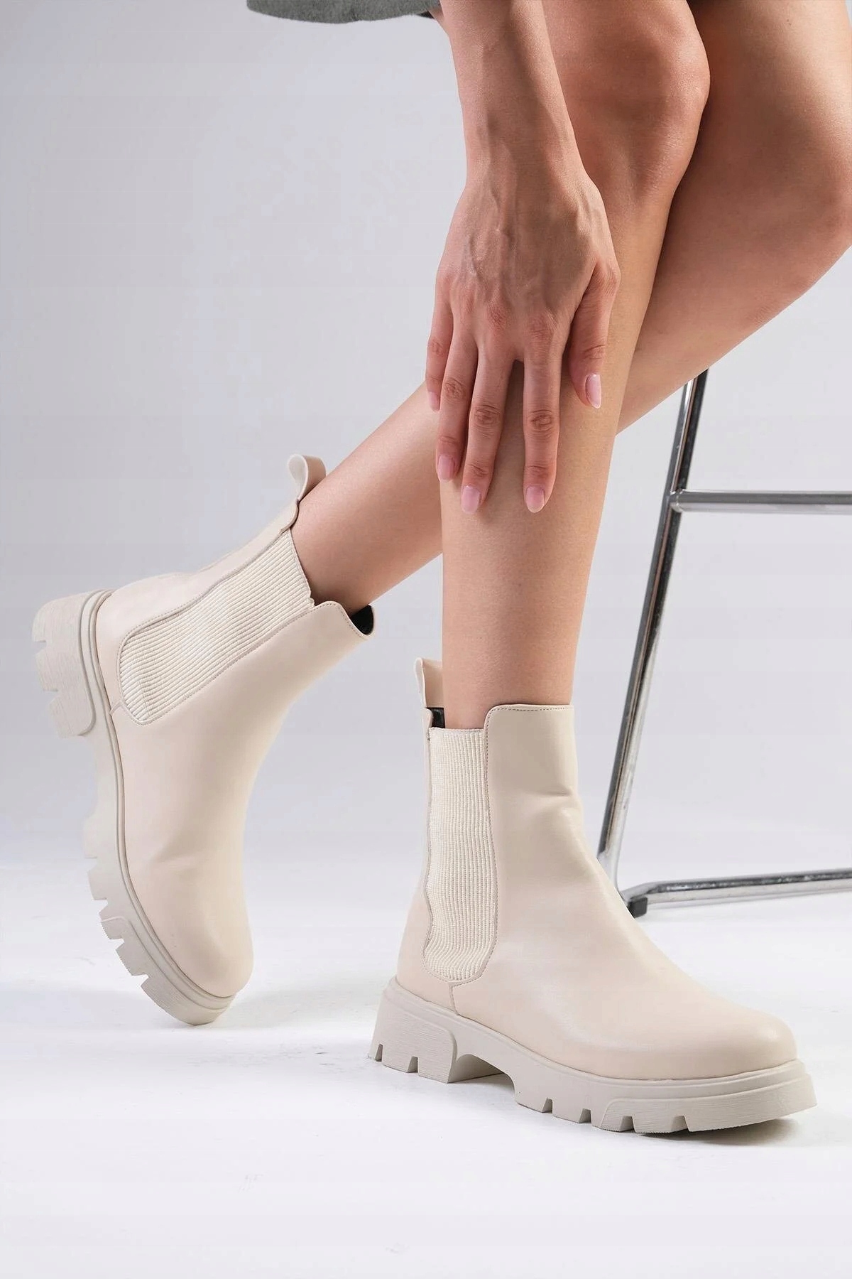 Dámské Kotníkové Boty S Efektem Kůže, Tuhé, Béžové, S Elastickým Bokem, Velikost 36 5 G