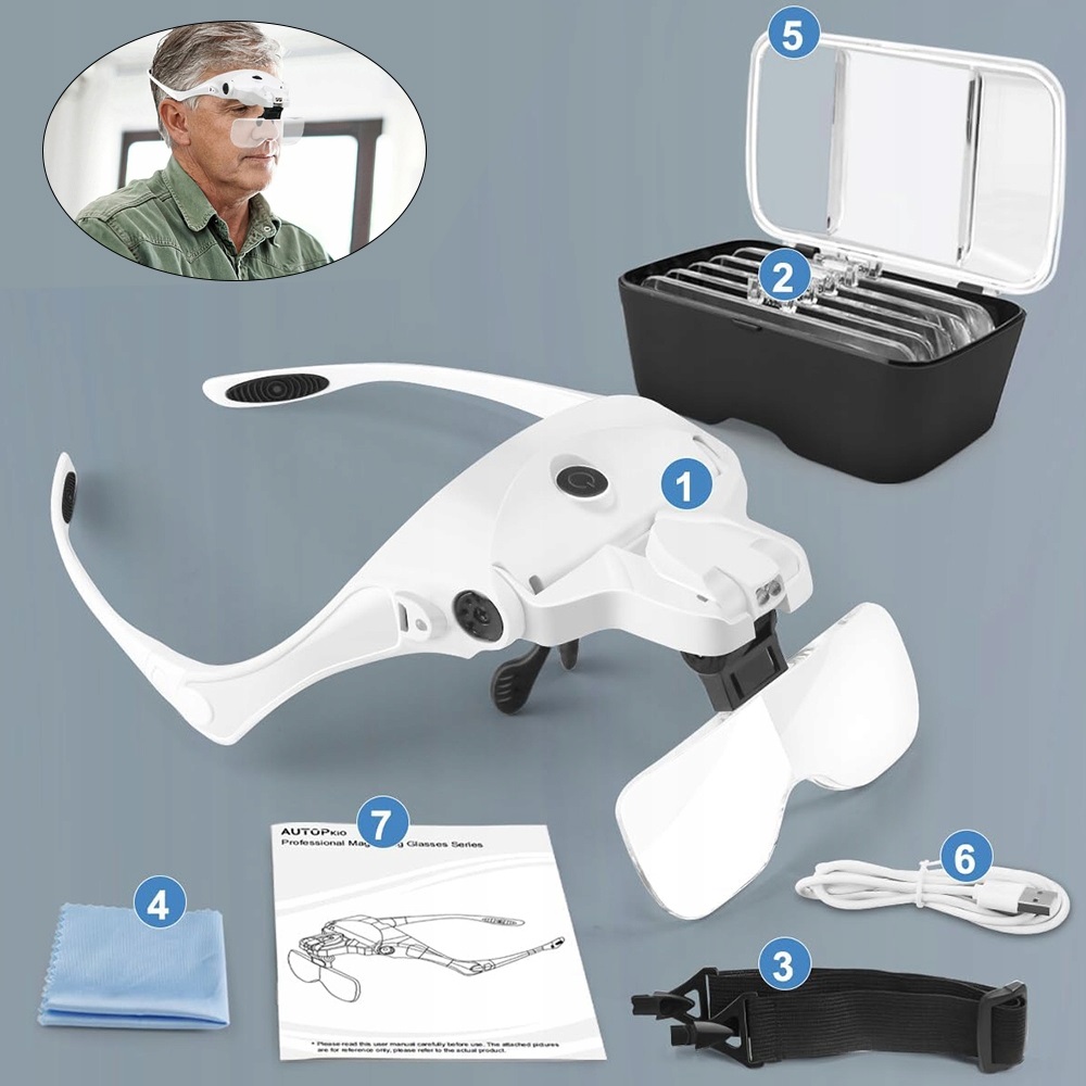 Lupa S Osvětlením Pro Hobby A Kutilství, 5 Čoček Od 1.0X Do 3.5X