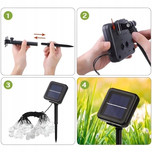 GIRLANDA SOLARNA OGRODOWA DŁUGA LAMPKI WYDAJNE ŻÓŁTE WODOODPORNE Zasilanie solarne