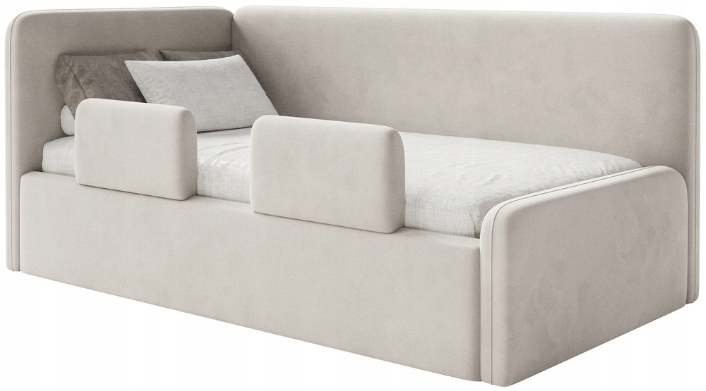 Postel pro mláděž 90x200 cm Fanklo světle béžová velurová levá matrace s zábranami