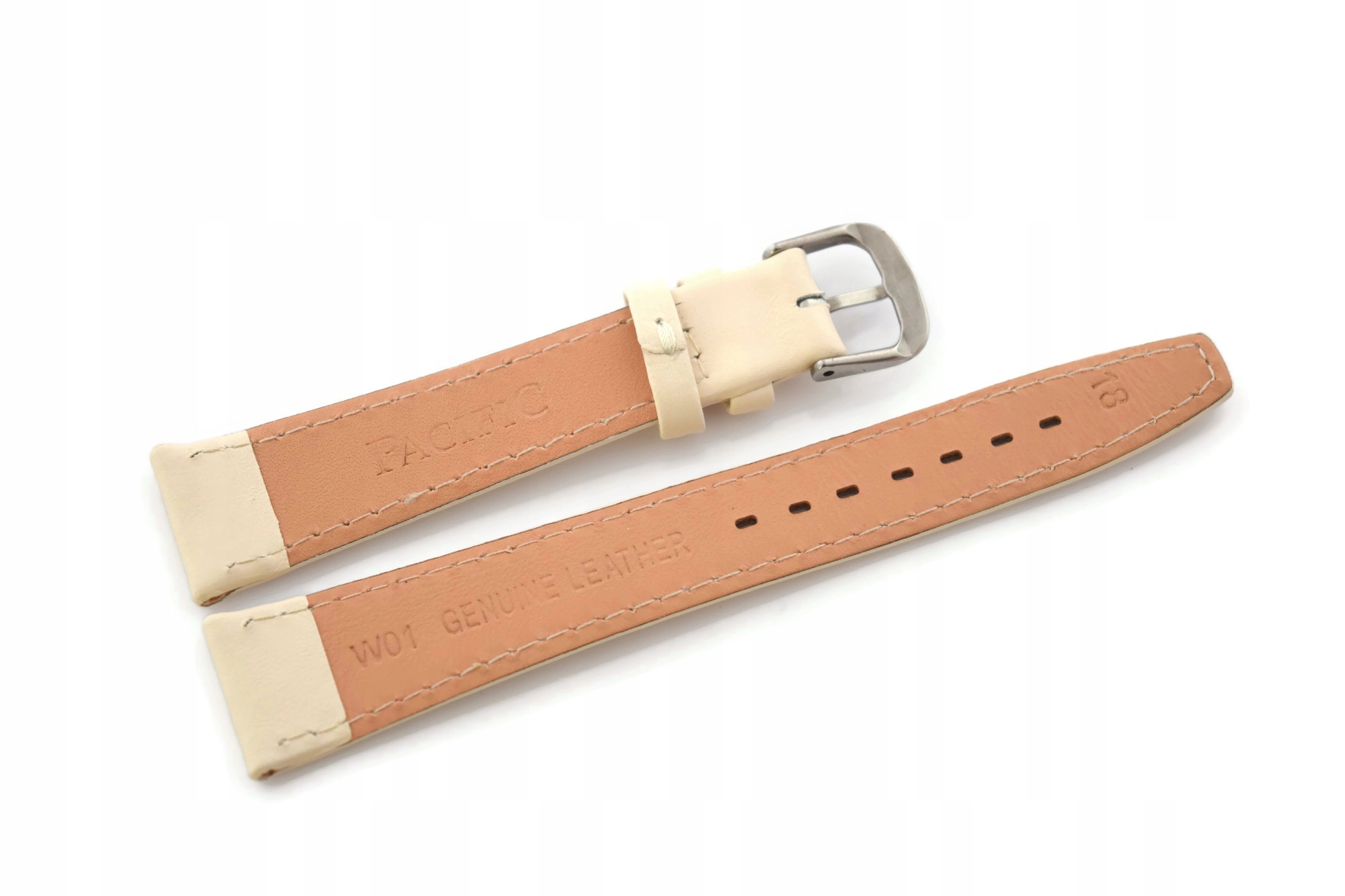 PASEK DO ZEGARKA SKÓRZANY CIENKI 18mm ECRU W01 Model w01